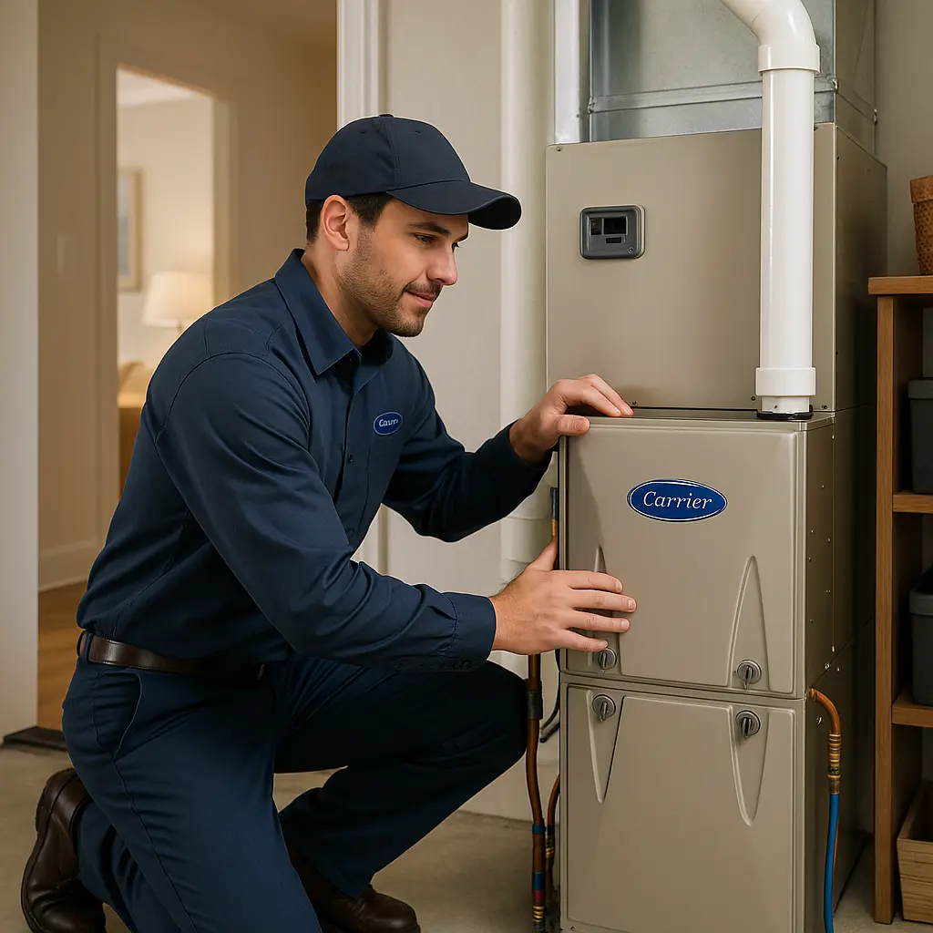 HVAC Technician Servicing Carrier Furnace