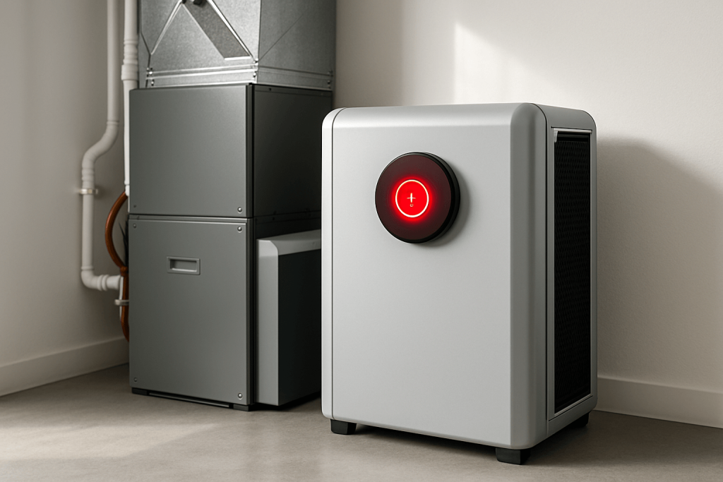 Whole-house air purifier next to HVAC system