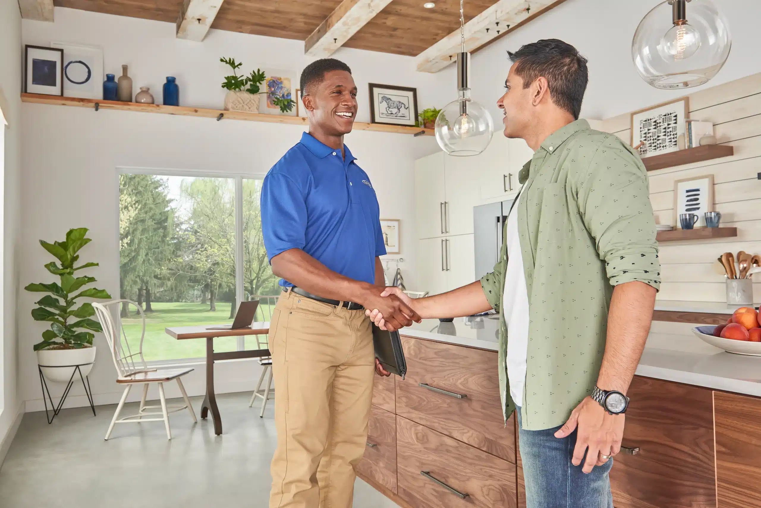 Dealer man handshake kitchen