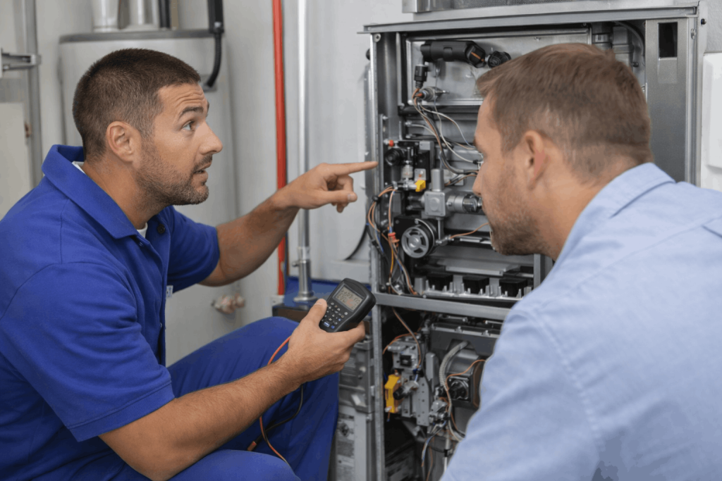 furnace repair San Marcos technician diagnosing heating system issue