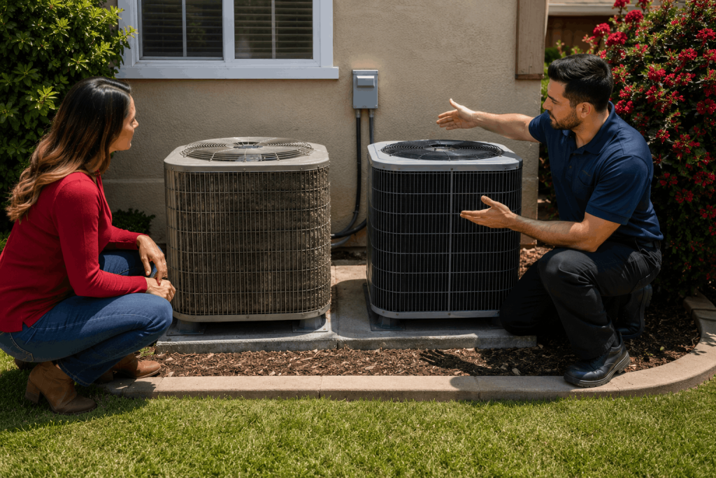 Comparison of dirty and clean outdoor AC condenser coils