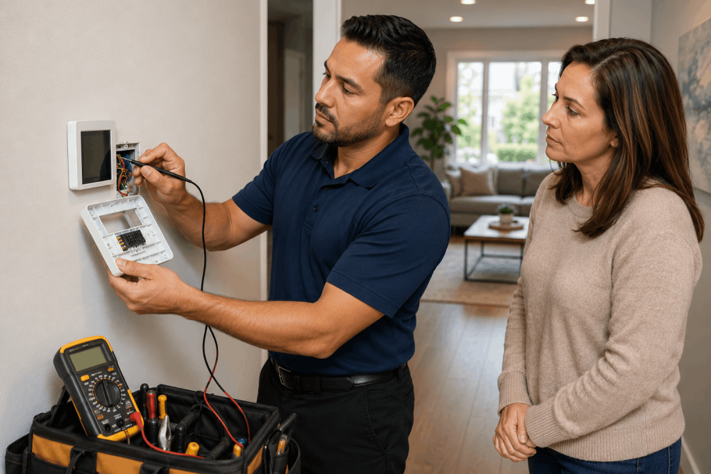 Thermostat compatible with HVAC system inspection
